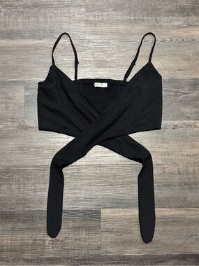 Black Wrap Front Spaghetti Strap Crop Top